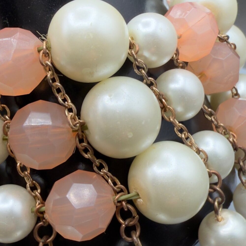 Vintage Faux Pearl Peach Beaded Stretch Bracelet READ - Picture 7 of 14